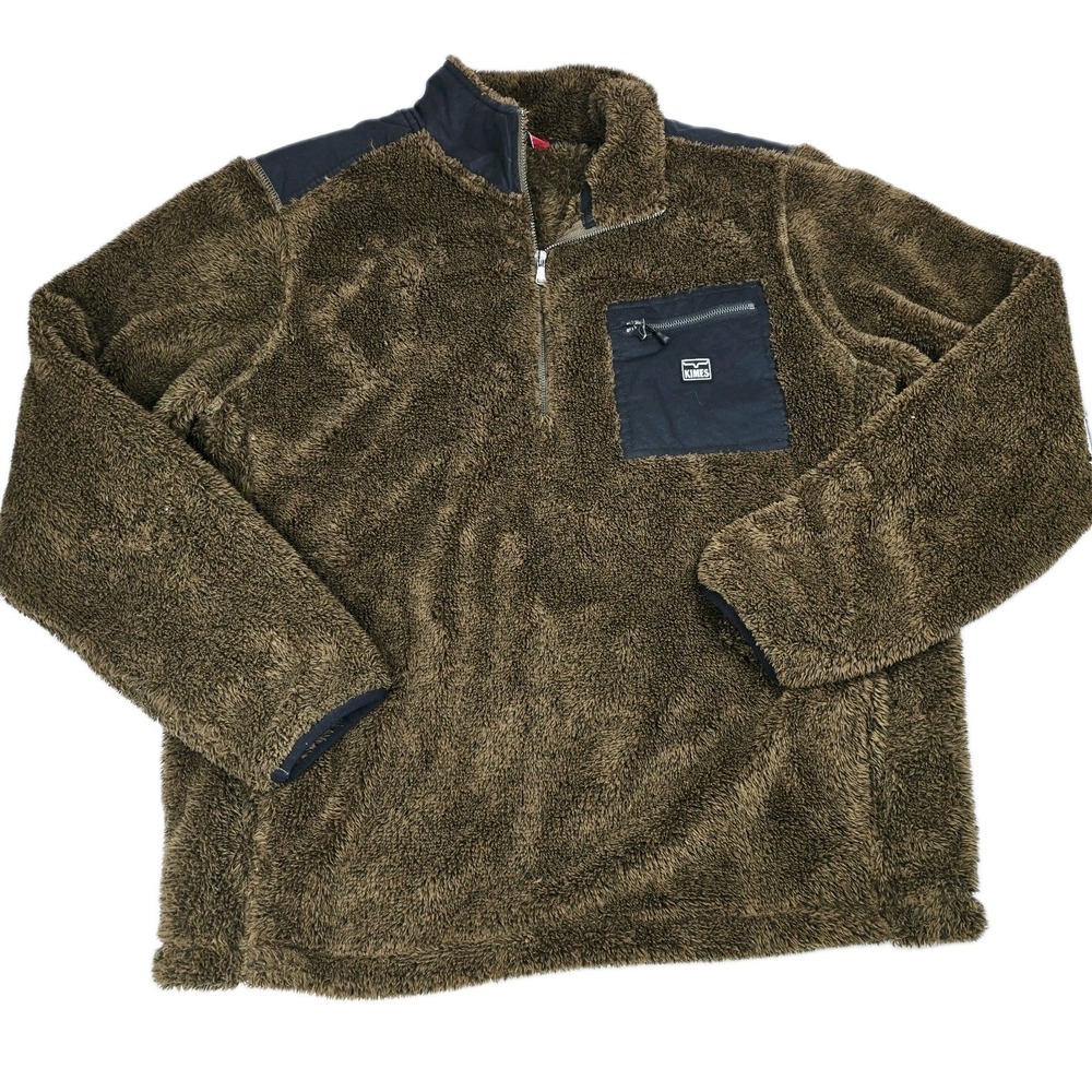 Kimes Ranch Whiskey Sweater Sherpa Brown Fleece 1/4 Zip Pullover Deep Pile Large